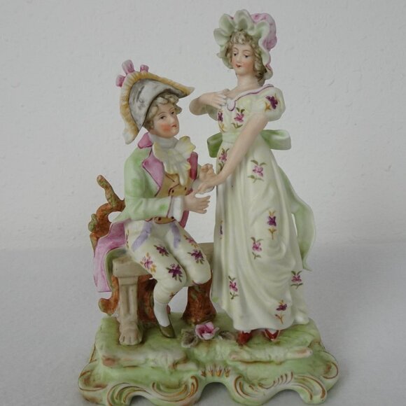 Antique German Kalk Mark Eisenberg Porcelain Figure Courting Lady & Man on Bench - Picture 3 of 9